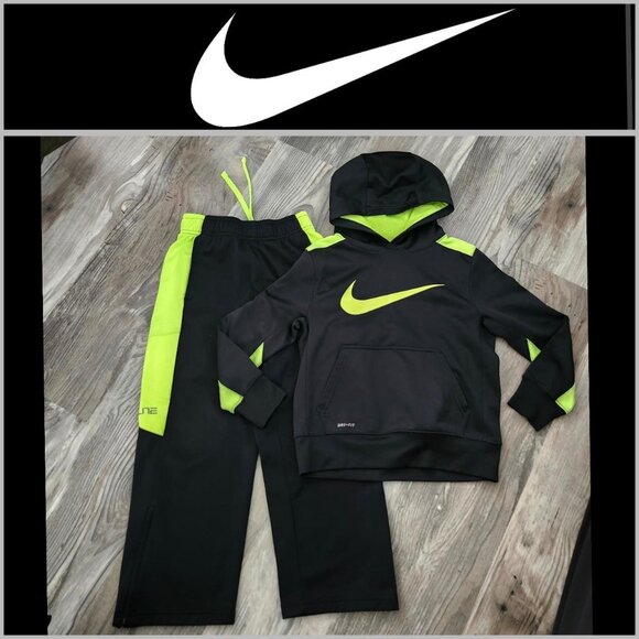 Nike Dri-FIT Black & Neon Yellow Hoodie. Therma Fit Pants youth Boys size small - Picture 1 of 16